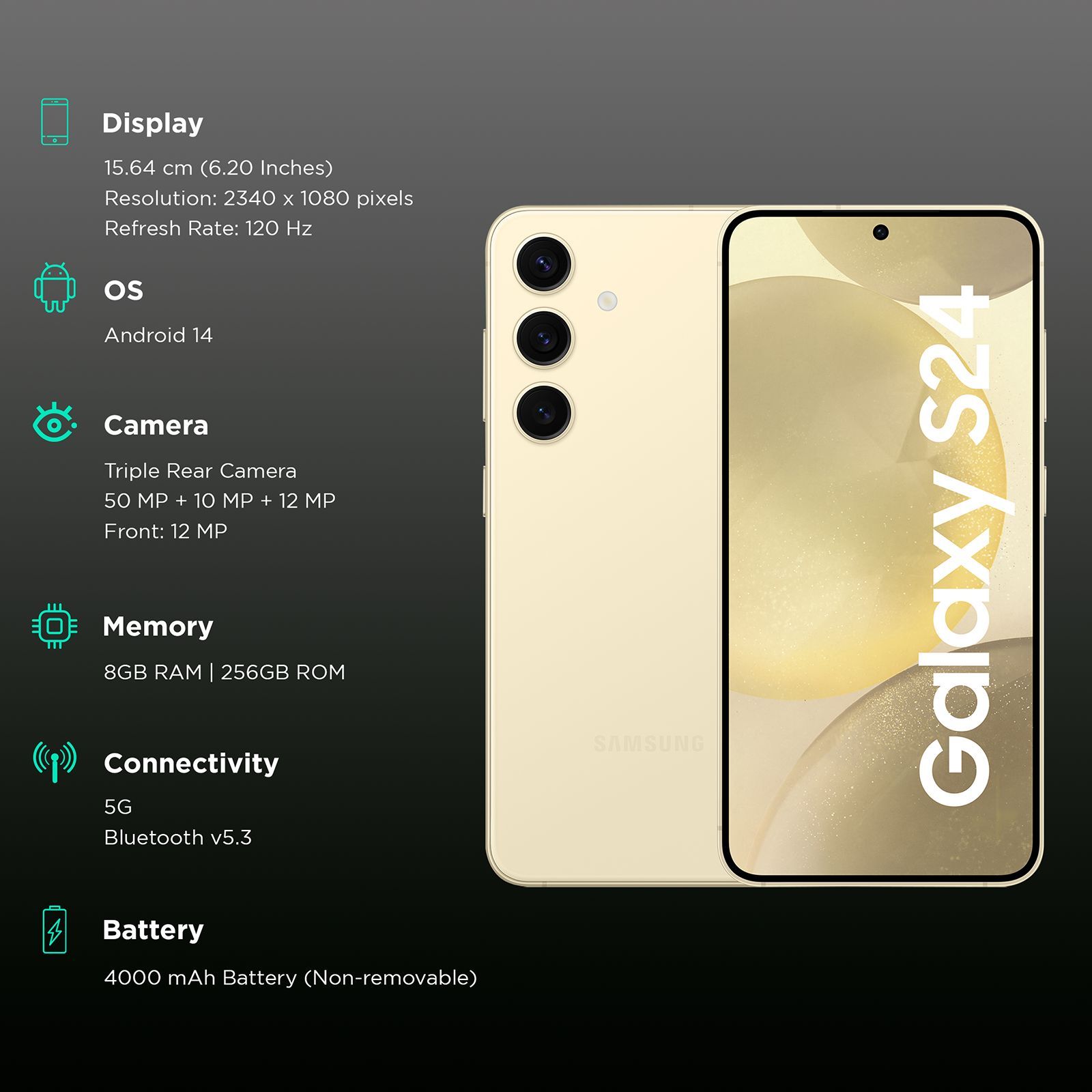 Buy SAMSUNG Galaxy S24 5G (8GB RAM, 256GB, Amber Yellow) Online